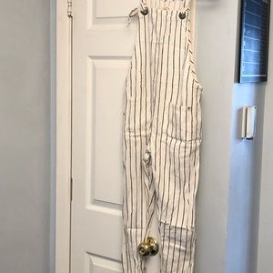 Girls Billabong overalls - ivory/black pinstripes